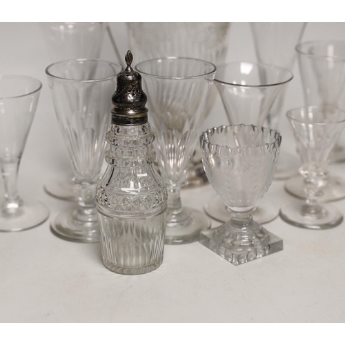 1513 - A silver plate mounted glass claret jug and various glasses