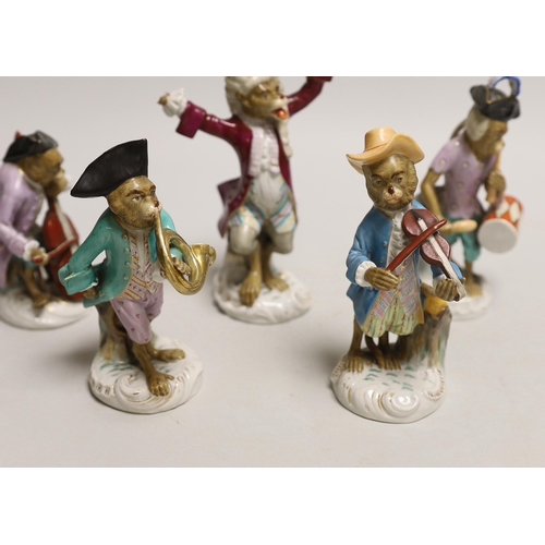 1535 - Five Volkstedt porcelain monkey band figures, tallest 17cm