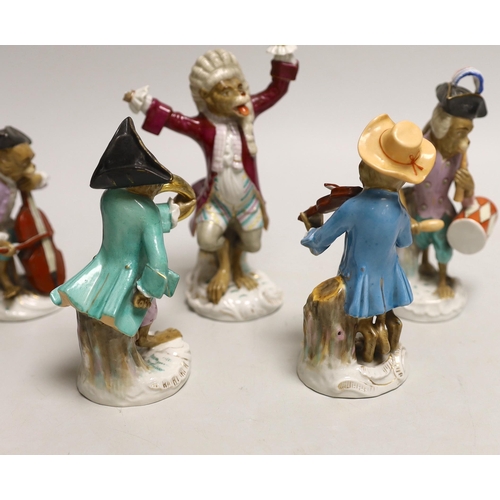 1535 - Five Volkstedt porcelain monkey band figures, tallest 17cm