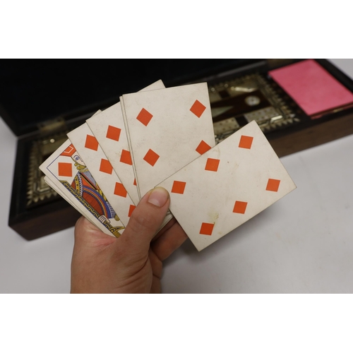 1569 - A mother of pearl inlaid rosewood cased cribbage set, with related letter, 1832