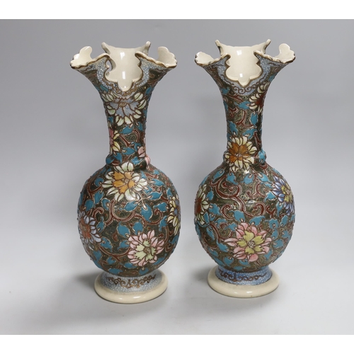 1584 - A pair of Japanese moriage pottery vases, 30cm high