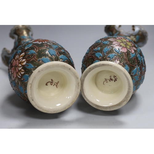 1584 - A pair of Japanese moriage pottery vases, 30cm high