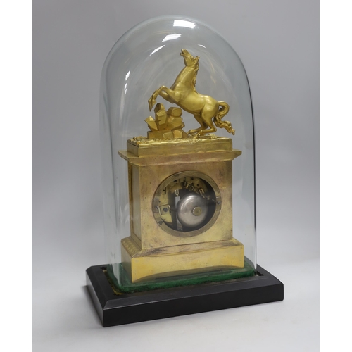 1585 - A French mid 19th century gilt mantel clock under dome, striking on a bell, 38 cm high