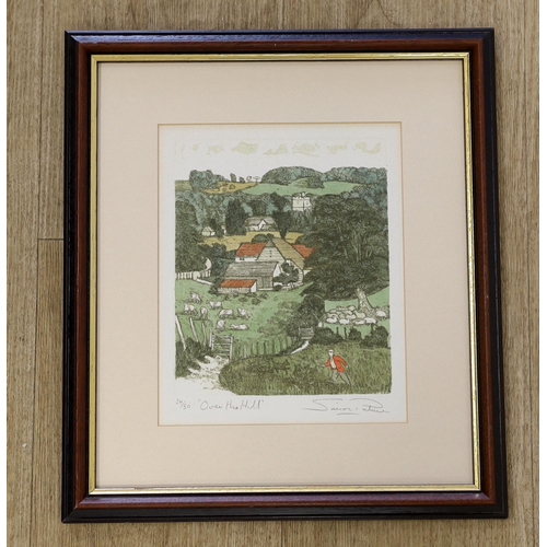 1660 - Simon Palmer (b.1956) colour etching, 'Over the hill', limited edition 24/50, signed in pencil, 21 x... 