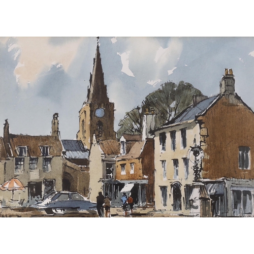 1664 - Edward Wesson (1910-1983) watercolour, 'A view of Uppingham, Northamptonshire', signed, various stam... 