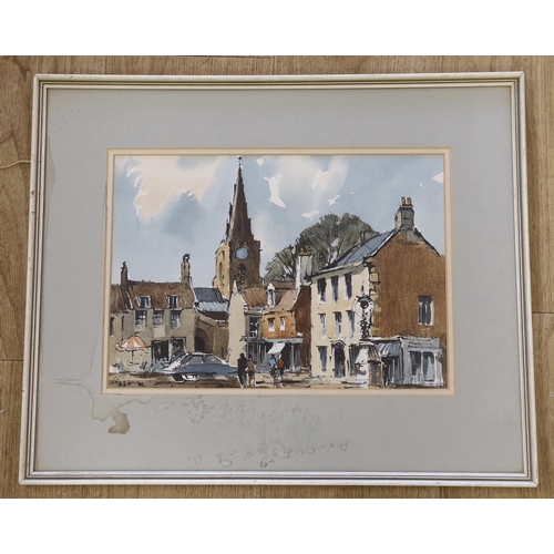 1664 - Edward Wesson (1910-1983) watercolour, 'A view of Uppingham, Northamptonshire', signed, various stam... 