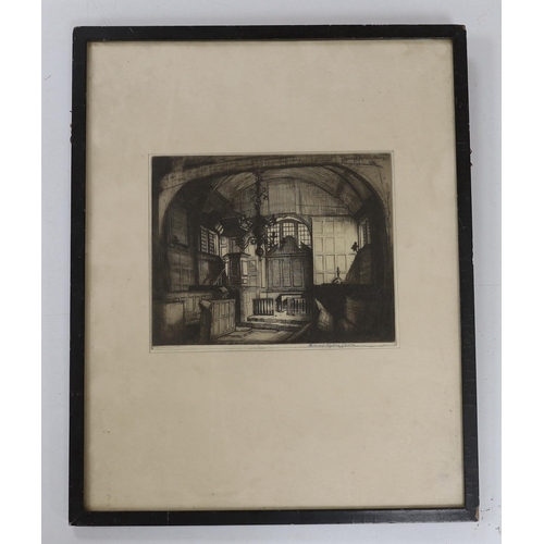 1669 - Francis Sydney Unwin (1885-1925), etching, Church interior, signed in pencil, 22 x 18cm