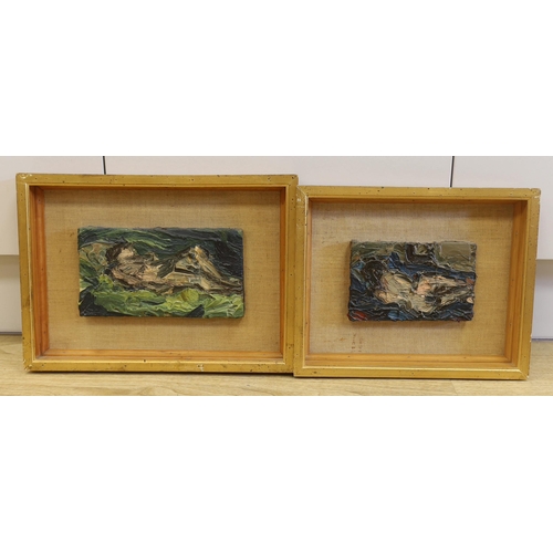 1675 - Barry Newis (1939-2017) pair of impasto oils on board, Reclining figures, one inscribed verso, 18 x ... 