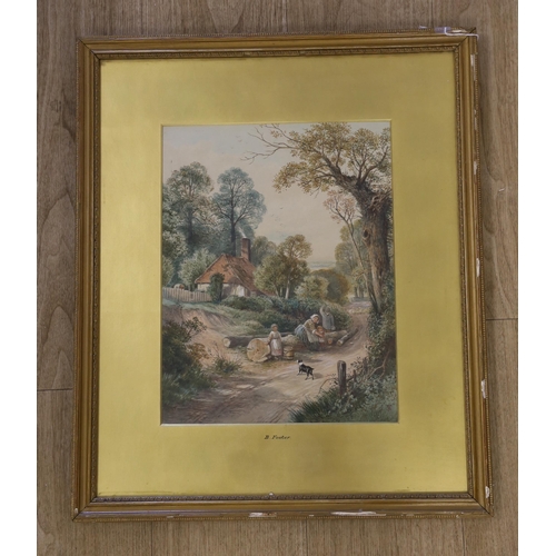 1683 - After Myles Birket Foster RWS (1825-1899), watercolour, Figures on a country pathway, monogrammed, 3... 