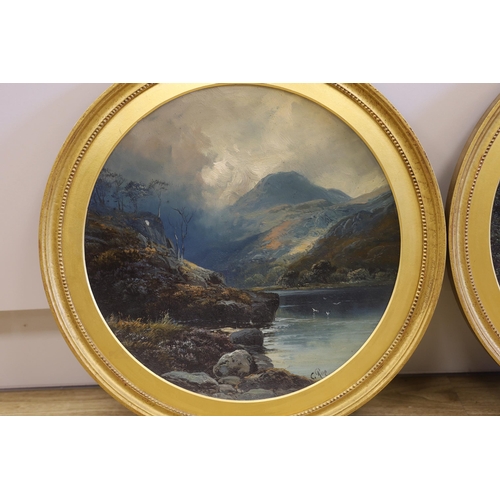 1685 - Late 19th / early 20th century, pair of oils on concave tin panels, Rocky river landscapes, each 39c... 