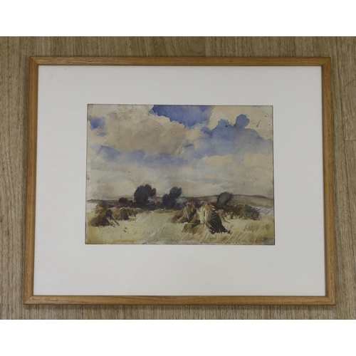 1692 - Henry John Lintott (Scottish 1877-1965), watercolour, Hayricks, signed, 24 x 18cm