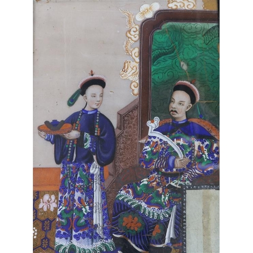 1695 - Chinese School, gouache on pith paper, Noble and attendant, 25 x 16cm