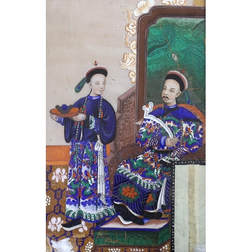 1695 - Chinese School, gouache on pith paper, Noble and attendant, 25 x 16cm