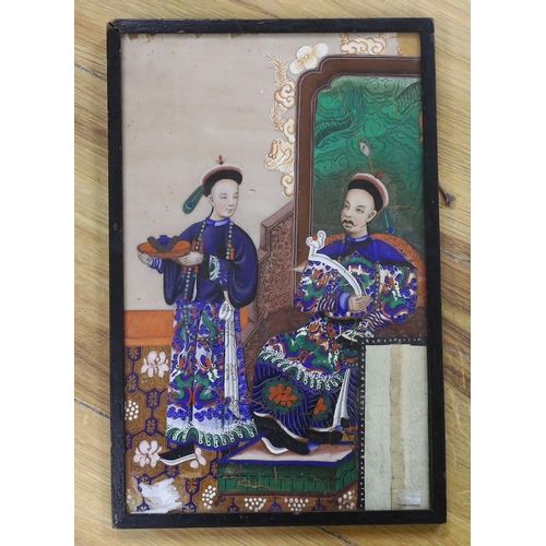 1695 - Chinese School, gouache on pith paper, Noble and attendant, 25 x 16cm