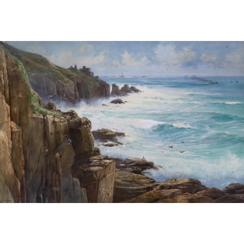 1708 - 19th / 20th century heightened watercolour, Rocky coastal scene, indistinctly signed R Heath?, 90 x ... 