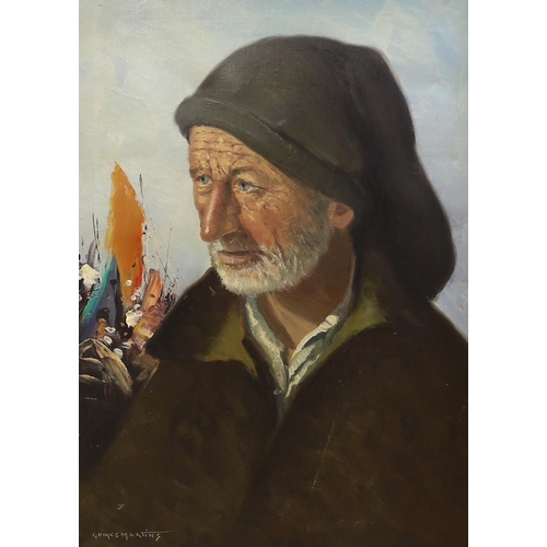 1709 - Augusto Gomes Martins (Portuguese b.1928) oil on canvas, study of a fisherman, signed, 65 x 49cm... 