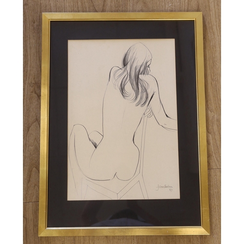 1715 - John Skelton (Irish 1925-2005) pencil sketch, Nude on a chair, signed and dated '87, 47 x 32cm... 