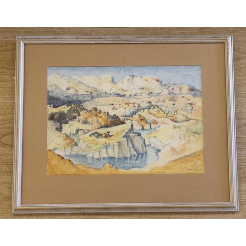 1716 - Geoffrey Lintott (20th century) watercolour, Mediterranean landscape, signed, 37 x 26cm