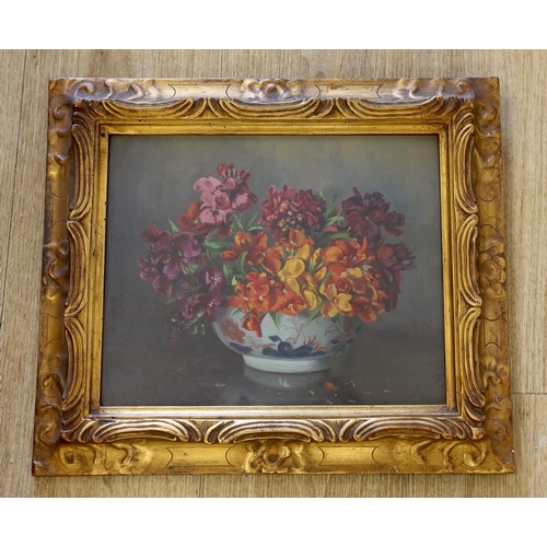 1723 - Mabel M. Douglas (20th century), oil, Still life of flowers in a bowl, together with two Jean Hardy ... 