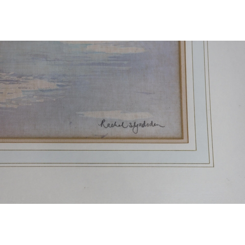 1736 - Watercolour on fabric, Sailing boat at sea, indistinctly signed possibly Rachel Sy?, 63 x 52cm... 