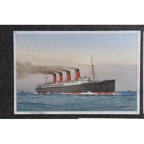 1749 - William Frederick Mitchell (1845-1914) set of three watercolours on card, Ocean Liners - Lusitania, ... 