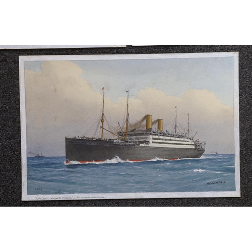 1749 - William Frederick Mitchell (1845-1914) set of three watercolours on card, Ocean Liners - Lusitania, ... 