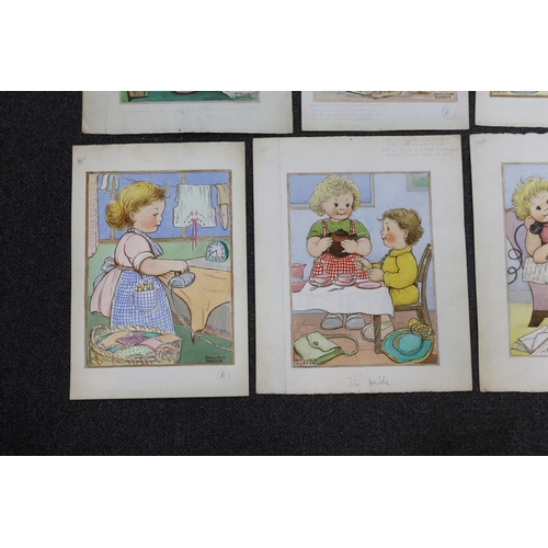 1751 - Phyllis Purser (1893-1990), set of six mid 20th century watercolours, Humorous children, original po... 