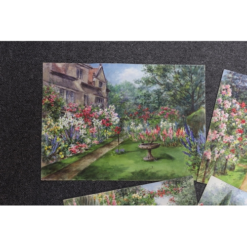 1754 - Annie Louise Pressland (1862-1933) four watercolours on card, Country garden landscapes, signed, 35 ... 