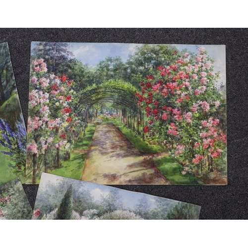 1754 - Annie Louise Pressland (1862-1933) four watercolours on card, Country garden landscapes, signed, 35 ... 