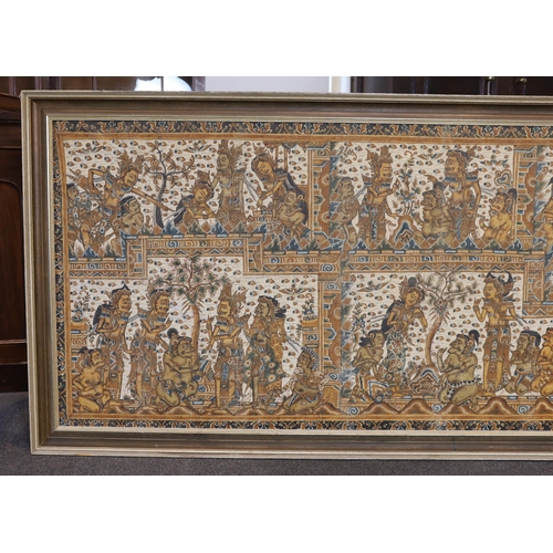 1757 - Kamasan School, a large early 20th century Balinese screenprint, 206cm x 82cm