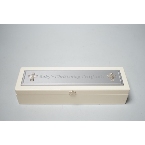 1800 - A modern silver 'Baby's Christening Certificate' case by Carr's of Sheffield, 2008, 21.6cm, 4oz, in ... 