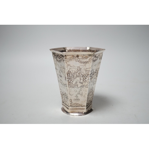 1809 - A late 19th century Dutch silver hexagonal vase, import marks for London, 1890, 11.2cm, 150 grams.... 