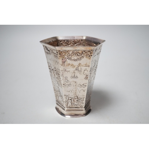 1809 - A late 19th century Dutch silver hexagonal vase, import marks for London, 1890, 11.2cm, 150 grams.... 