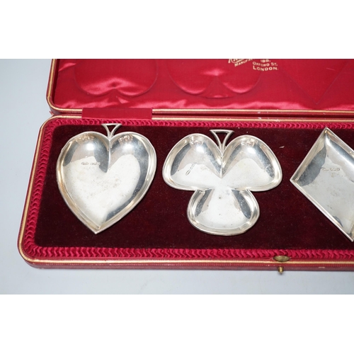 1818 - An Edwardian cased set of four novelty silver playing card suite shaped ashtrays, William Mammatt & ... 