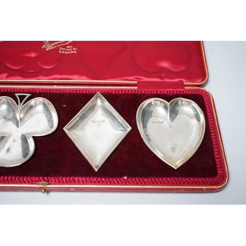 1818 - An Edwardian cased set of four novelty silver playing card suite shaped ashtrays, William Mammatt & ... 