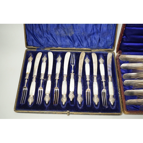 1819 - Two cased sets of silver flatware including teaspoons and pair of small servers and two cased sets o... 