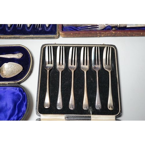 1819 - Two cased sets of silver flatware including teaspoons and pair of small servers and two cased sets o... 