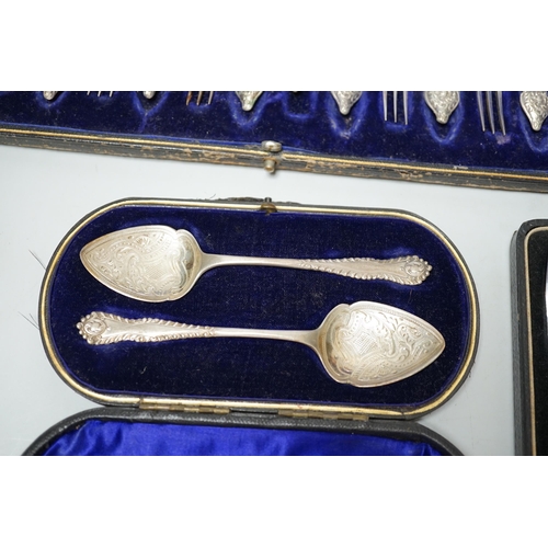 1819 - Two cased sets of silver flatware including teaspoons and pair of small servers and two cased sets o... 