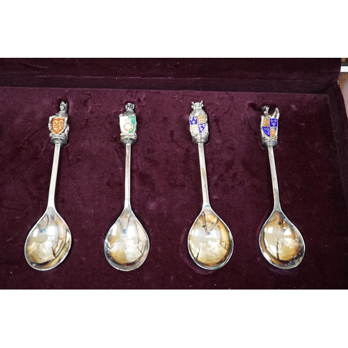 1844 - A modern limited edition cased set of ten silver and enamel 'The Queens Beasts Spoons', by Toye, Ken... 