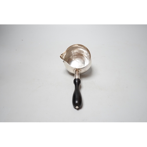 1845 - A modern silver brandy pan, with turned ebonised handle, maker, I*R, London 2002, length approx. 19.... 