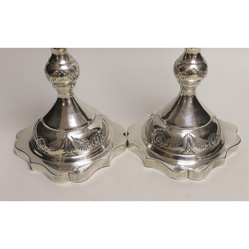 1866 - A pair of George V silver Sabbath Day candlesticks, Rosenzweig, Taitelbaum & Co, London, 1930, 34cm,... 