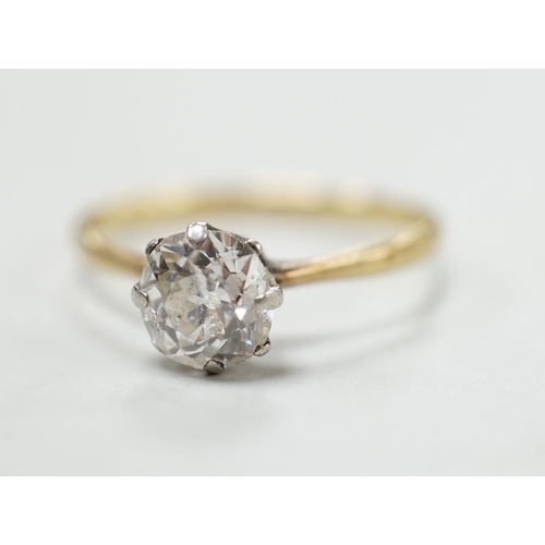 1879 - An 18ct, plat and solitaire diamond ring, size M/N, gross weight 1.8 grams, the stone measuring appr... 