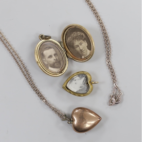 1948 - An early 20th century 9ct and seed pearl set heart shaped pendant, 16mm, on a later 925 chain, toget... 