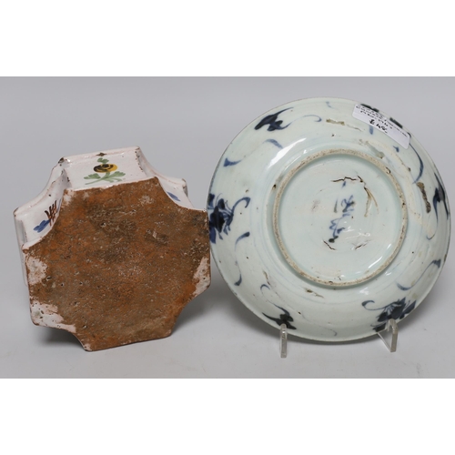 258 - A French faience inkstand and a Chinese provincial dish