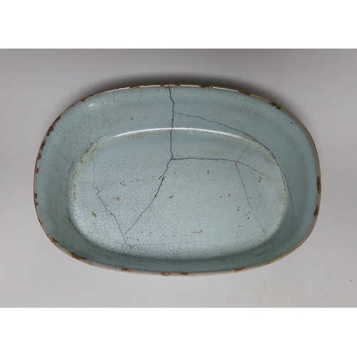 263 - A Chinese celadon crackle glazed oval dish, 23cm wide