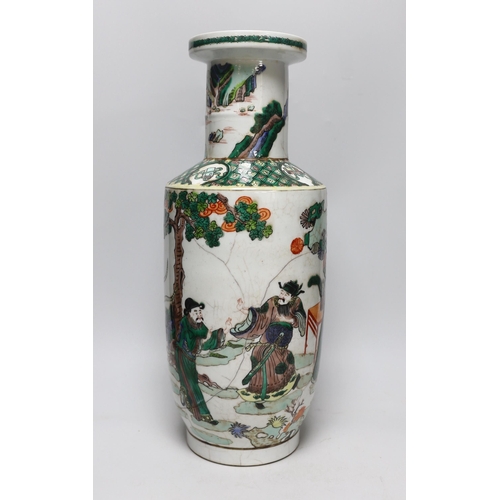 270 - A Chinese famille verte rouleau vase, 45cm high