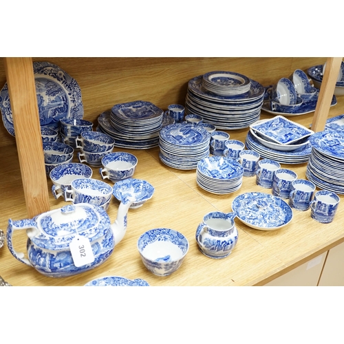 302 - A large collection of Copeland Spodes Italian, dinner, tea and coffee service, mostly blue stamped ... 