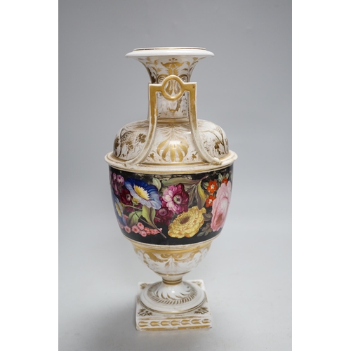 309 - A Derby vase, gilding with floral decoration, painted by William 'Quaker' Peg, c.1820, 31cm high... 