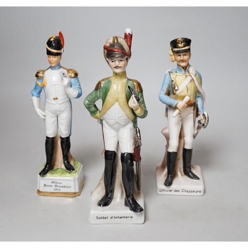 315 - Twenty porcelain figures of soldiers including Officer Light Dragoon and Rifle Brigade, largest 31cm... 