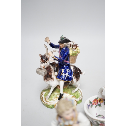 329 - A pair of 19th century Derby figures, a pair of Meissen figures and another, tallest 13cm